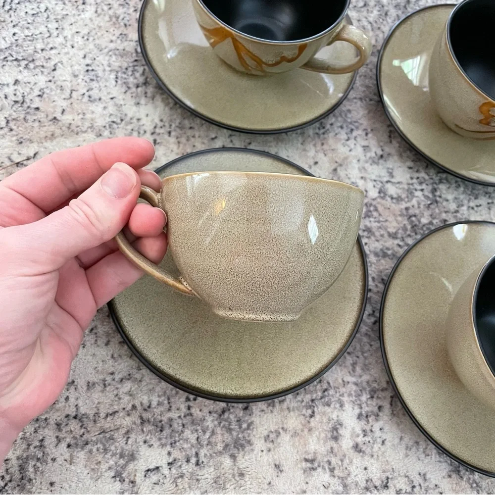 Pier 1 Imports Kioko Stoneware Tea Cups Set Hand‎ Painted Artsy Coffee